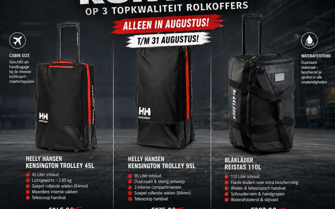 Augustus Actie: 25% korting op Helly Hansen & Blåkläder Rolkoffers