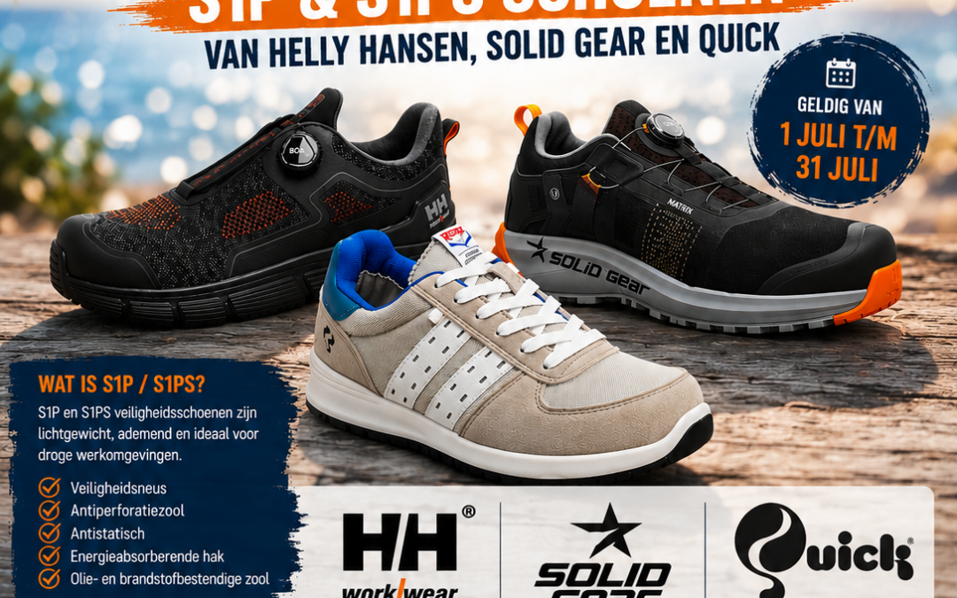 Juli Actie: 20% Korting op S1P & S1PS Veiligheidsschoenen van Topmerken – Comfortabel Werken tijdens Warme Dagen