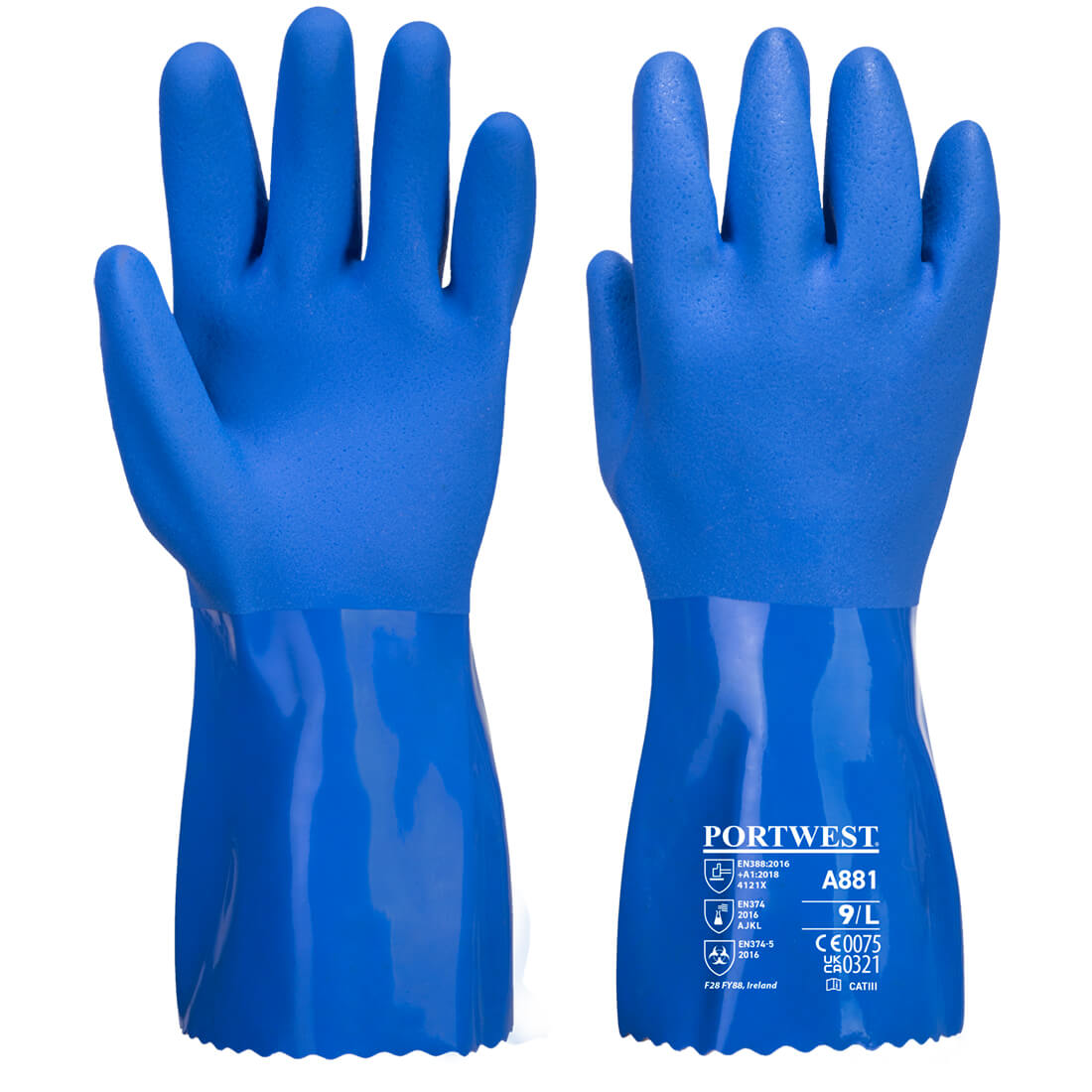 Veiligheidshandschoenen Portwest A881 - Chemiebestendige blauwe PVC handschoen