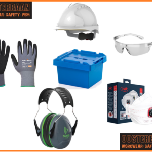 PBM Box Bouw (Actie) € 88,- excl. BTW Helm, Veiligheidsbril, FFP3 Maskers, Gehoorbescherming & Handschoenen