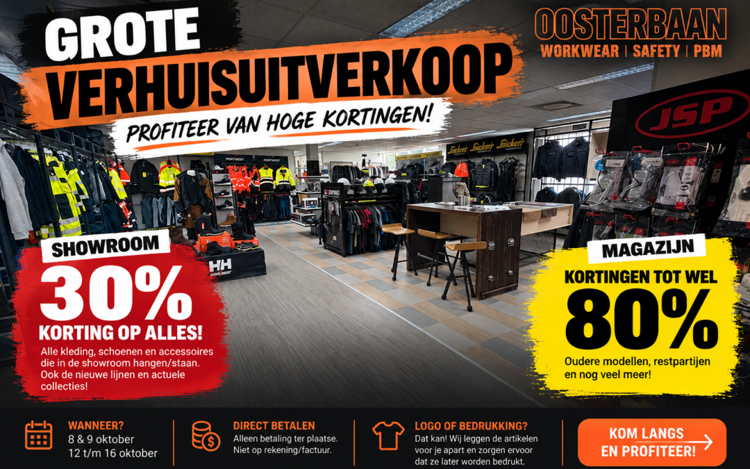 Grote verhuisuitverkoop bij Oosterbaan Safety – tot 80% korting!